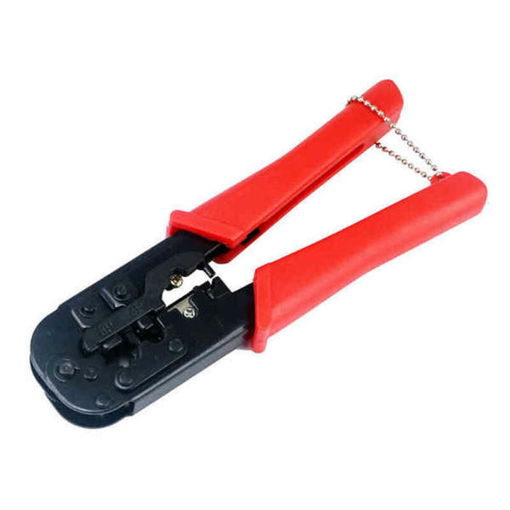 Rote GEMBIRD Crimpzange T-WC-01 für RJ45, RJ12 und RJ11 Kabel. Werkzeug mit schwarzen Kopf.