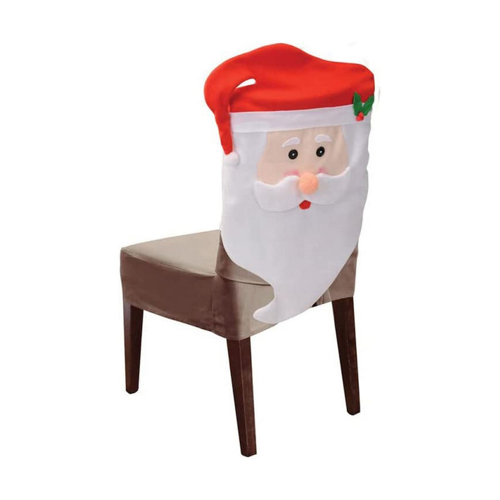 Weihnachtlicher Stuhlüberzug im Santa Design. Filz Stuhlüberzug mit roter Mütze und Bart.