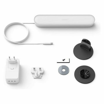 Weiße Philips Play Tischlampe mit Zubehör. Synthetische Lampe mit Montagefuß und Netzteil.