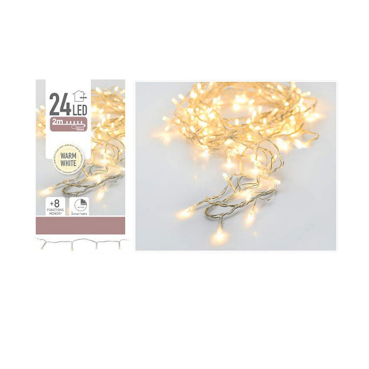 Warmweiße LED-Lichterkette mit 24 Lichtern und Silberdraht - homely Family Shop
