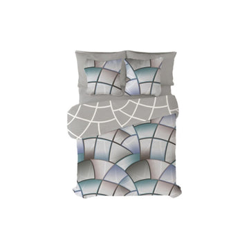 Grauer Pierre Cardin Bettbezug mit geometrischem Muster und passenden Kissenbezügen.