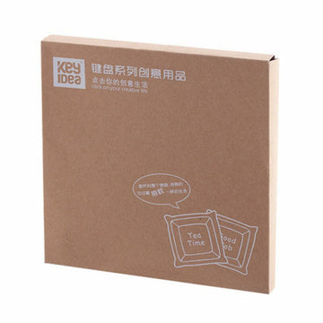 Braune Kissen-Box mit 'Tea Time' und 'Food Job' Grafik.