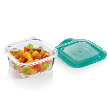 Quadratische Luminarc Glas Lunchbox mit blauem Deckel - homely Family Shop