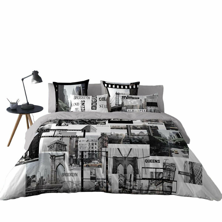 Bettdeckenbezug King Size mit New York Skyline Design. 3-teiliges Downtown Bettwäsche Set.