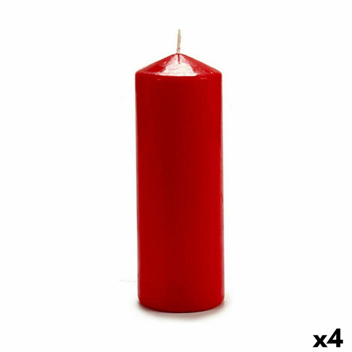 Rote zylindrische Kerze mit konischer Spitze. Stimmungsvolle Kerze Acorde.