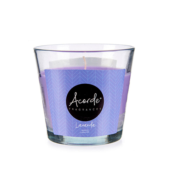 Lila Duftkerze Lavendel von Acorde in klarem Glas. Aromatherapie für Zuhause.