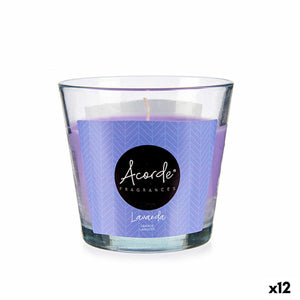 Lavendel Duftkerze im Glas mit Acorde Logo. Sanfter Lavendelduft.