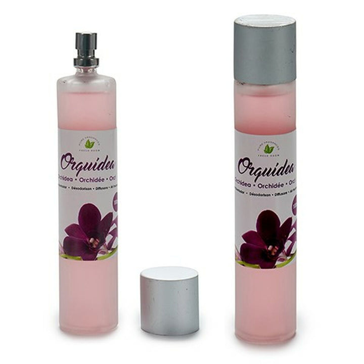 Acorde Duftspray Orchidee: Rosa Flüssigkeit in Flaschen mit silbernen Kappen.