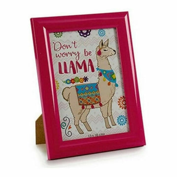 Pinker Fotorahmen mit Lama-Motiv. Fröhliches Design und lebendige Farben.