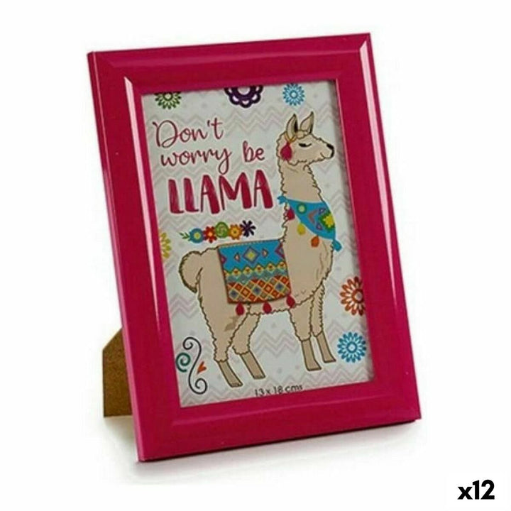 Pinker Fotorahmen mit Lama-Cartoon. Tolle Deko und sichere Aufbewahrung für Fotos.
