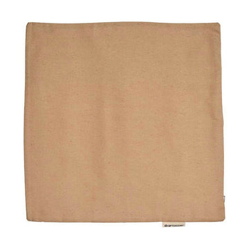 Beiger Kissenbezug, quadratisch, schlicht. Elegantes Textil für Wohnkultur.