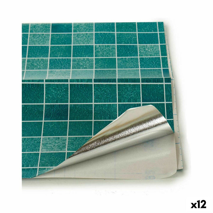 Türkisfarbenes Haftpapier Firkanter mit quadratischem Muster, 12 Stück. Selbstklebend.