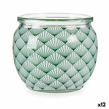 Duftkerze Tanne in Glas mit grünem geometrischen Muster.