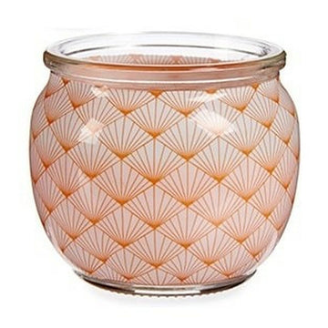 Pfirsich Duftkerze im Glas mit geometrischem Muster. Dekorative Kerze.