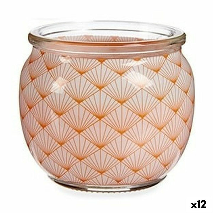 Duftkerze Pfirsich im Glas mit geometrischem Muster.