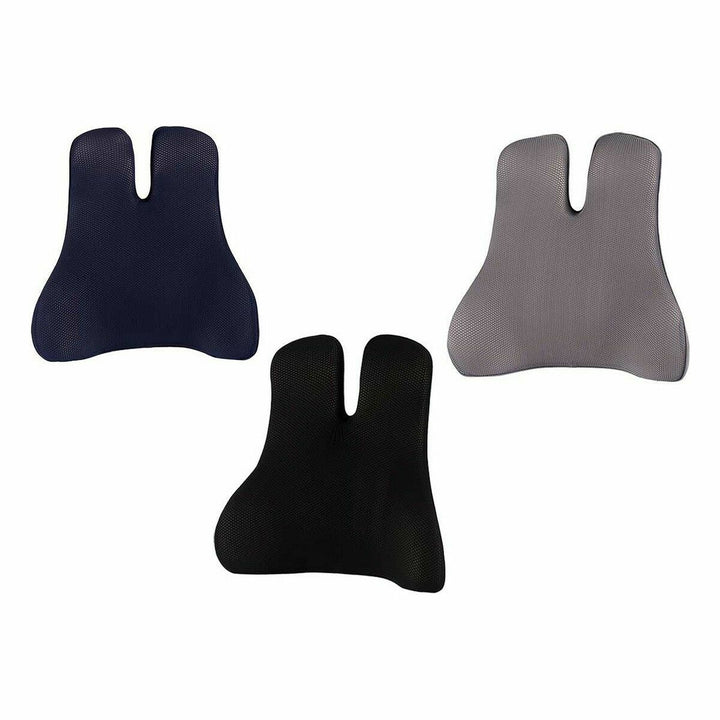 Ergonomische Lordosenstütze Kissen mit Memory Funktion Schaum in Schwarz, Grau und Blau.