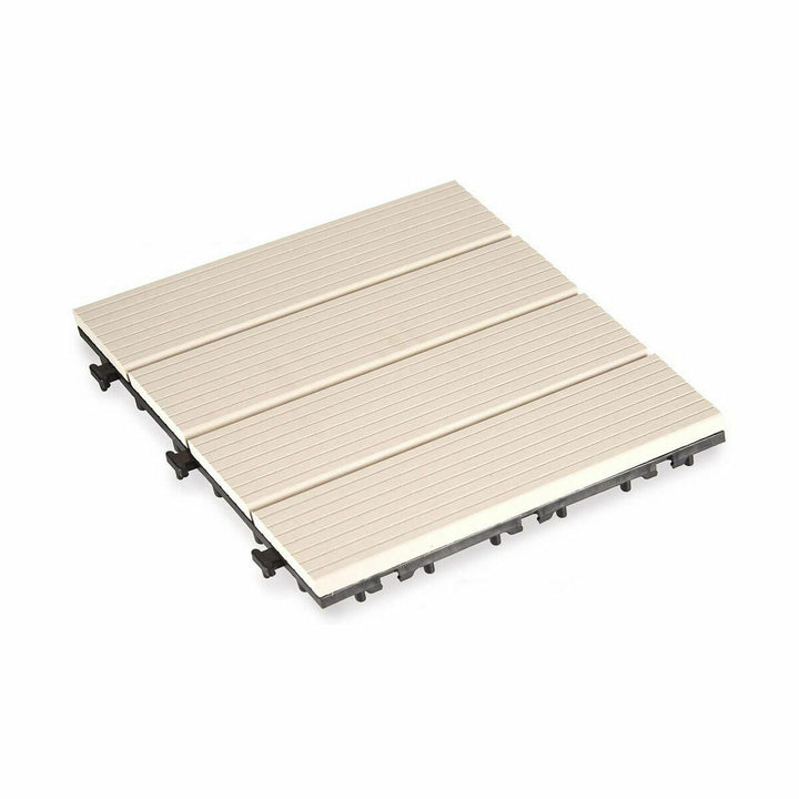 Beige Ibergarden Kachel aus Polyethylen mit Holzplanken-Design und Stecksystem.