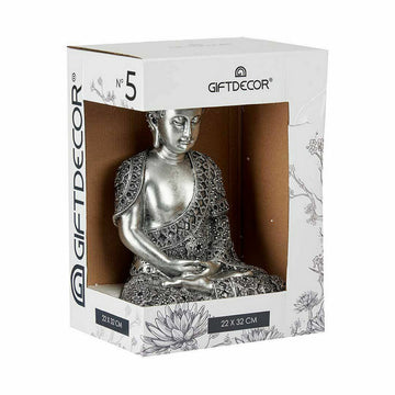 Sitzende Buddha Deko-Figur in Silber, detailreiche Robe, verpackt in dekorativer Box.