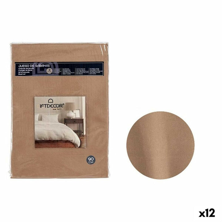 Braun Bettwäsche-Set für Einzelmatratze mit Farbmuster und Verpackungsfenster.