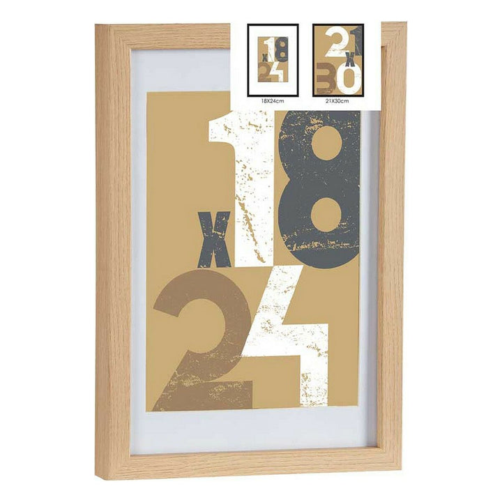 Natürlicher Fotorahmen aus Holz mit Glas und MDF, 24 x 2,5 x 32,5 cm. Modernes Design.