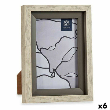 Beige Fotorahmen mit Holzstruktur und grauem Rand, 6 Stück. Kunststoff Rahmen.