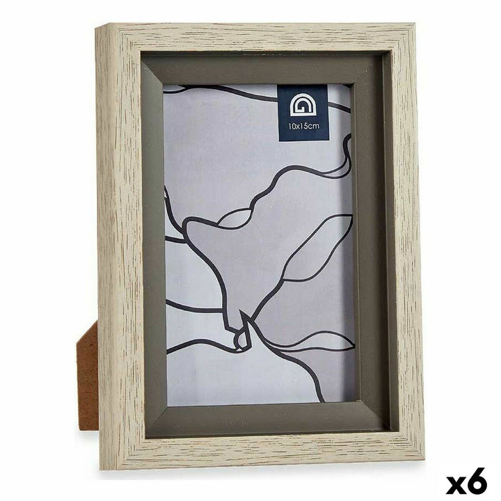 Beige Fotorahmen mit Holzstruktur und grauem Rand, 6 Stück. Kunststoff Rahmen.