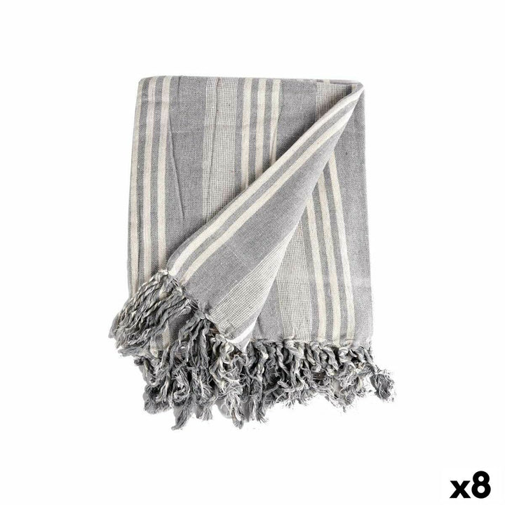 Mehrzweck-Überwurf im Streifen-Design in Weiß und Grau mit Fransen.
