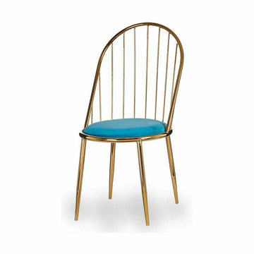 Eleganter Stuhl mit goldenem Gestell und blauem Sitz - homely Family Shop
