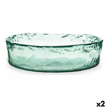 Helle blaue Tischdekoration aus Glas mit unregelmäßiger Oberfläche.