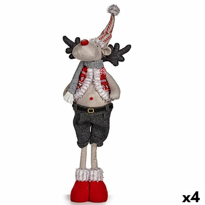 Dekorative Weihnachts-Rentier Figur, rot und grau. Polyester Rentier mit Hut und Schal.