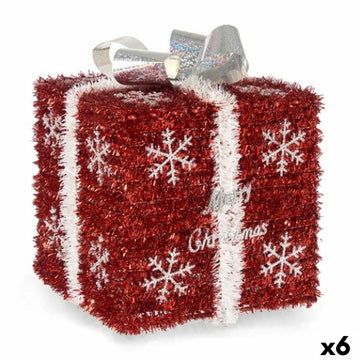 Rote Geschenkbox mit Schneeflockenmuster und silberner Schleife. Polypropylen und PET.