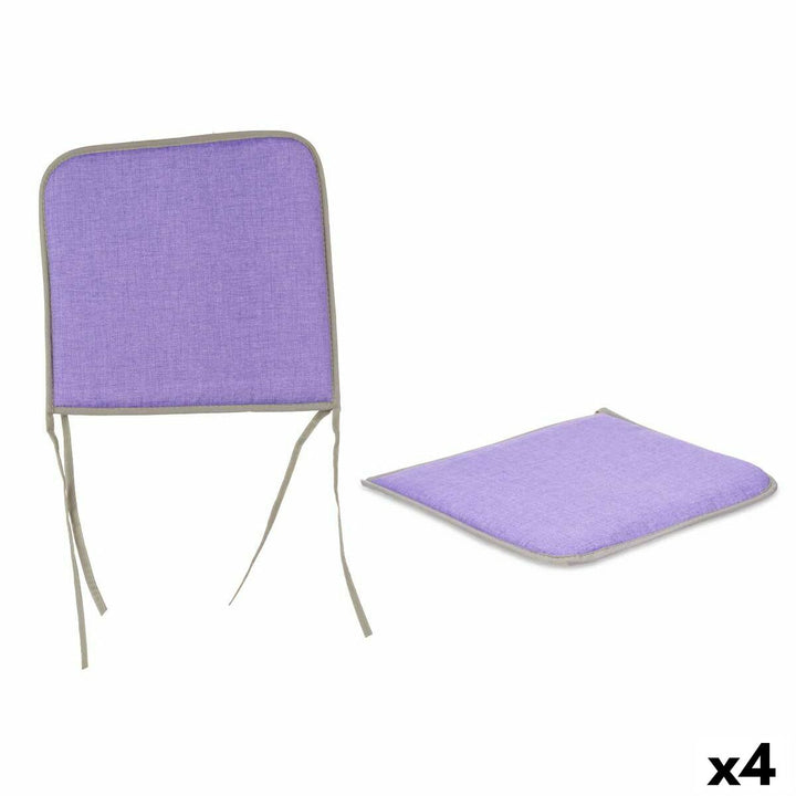 Lila Stuhlkissen im 4er-Set. Quadratische Kissen mit praktischen Bindebändern.