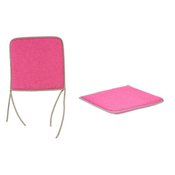 Quadratische Stuhl-Kissen in Pink mit grauer Bordüre. Bequeme Sitzpolster für Stühle.