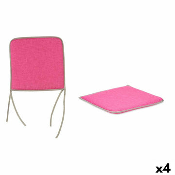 Rosa Stuhl-Kissen im 4er-Set. Quadratisch mit grauem Rand für bequemen Sitzkomfort.