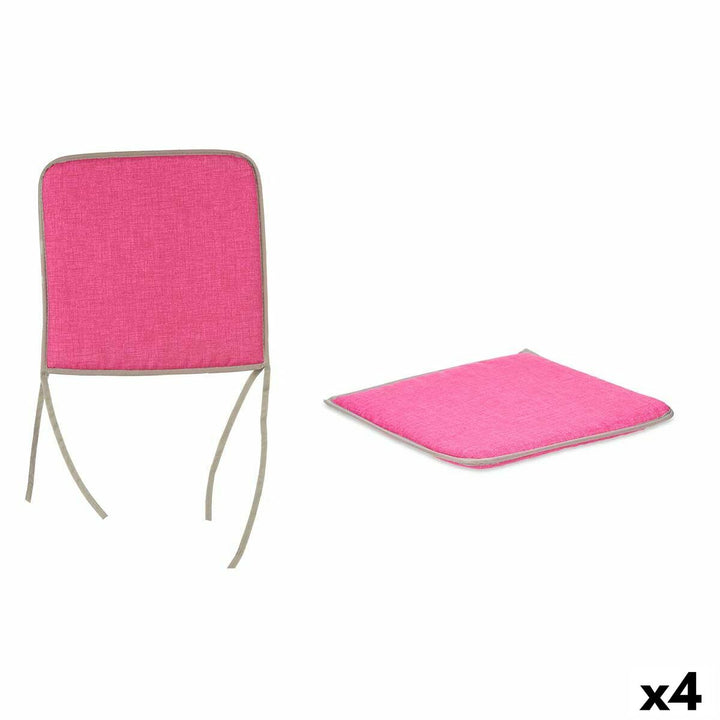 Rosa Stuhl-Kissen im 4er-Set. Quadratisch mit grauem Rand für bequemen Sitzkomfort.