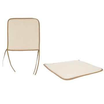 Beige Stuhlkissen mit braunem Rand und Bändern. Set mit 4 Kissen.