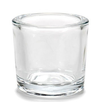 Durchsichtige Kerzenschale aus Glas, einfache runde Form.