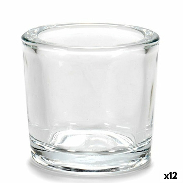 Durchsichtige Kerzenschale aus Glas, 6,5 cm. Schlichtes Design für stimmungsvolle Beleuchtung.