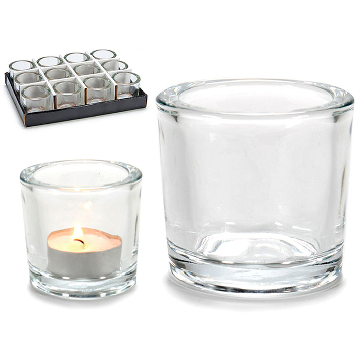 Klare Glas Kerzenschalen, 12 Stück. Schlichtes Design für stimmungsvolle Beleuchtung.