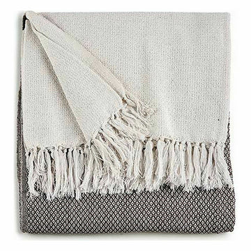 Braun-graue Sofabezug mit Fransen und Punktmuster, natürliche Optik. ITEM NO.28 PLAIDS.
