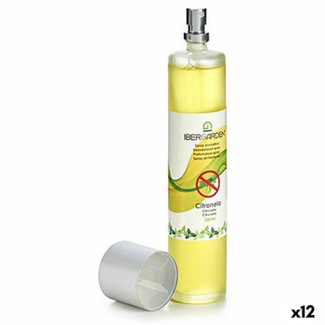 Ibergarden Zitronella Duftspray 100ml. Gelbe Flasche mit silbernem Sprühkopf und Etikett.