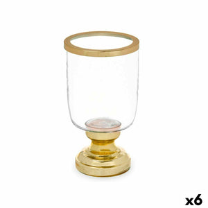Goldene Kerzenschale aus Glas und Stahl, elegantes Design. 