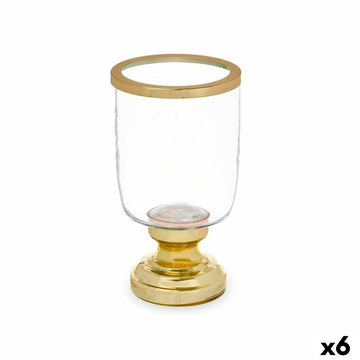 Goldene Kerzenschale aus Glas und Stahl, elegantes Design. 