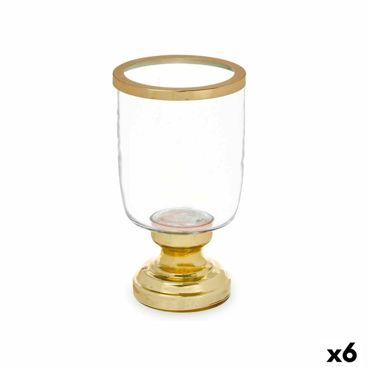 Goldene Kerzenschale aus Glas und Stahl, elegantes Design. 