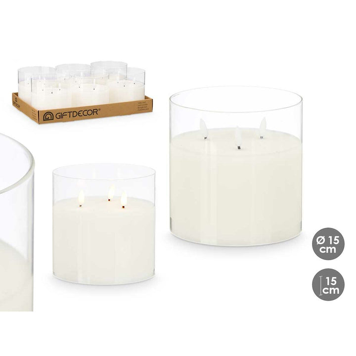 Weiße LED Kerzen im Glas, 15x15 cm, 6er Set, mit durchsichtigem Halter - homely Family Shop