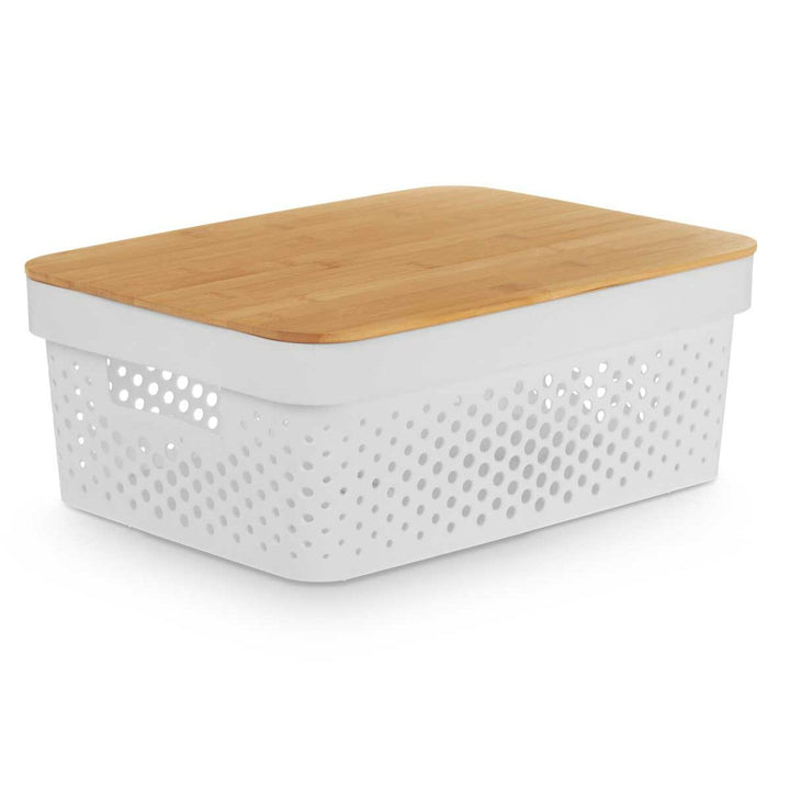 Weiße Kinvara Aufbewahrungsbox mit Bambusdeckel für Ordnung - homely Family Shop