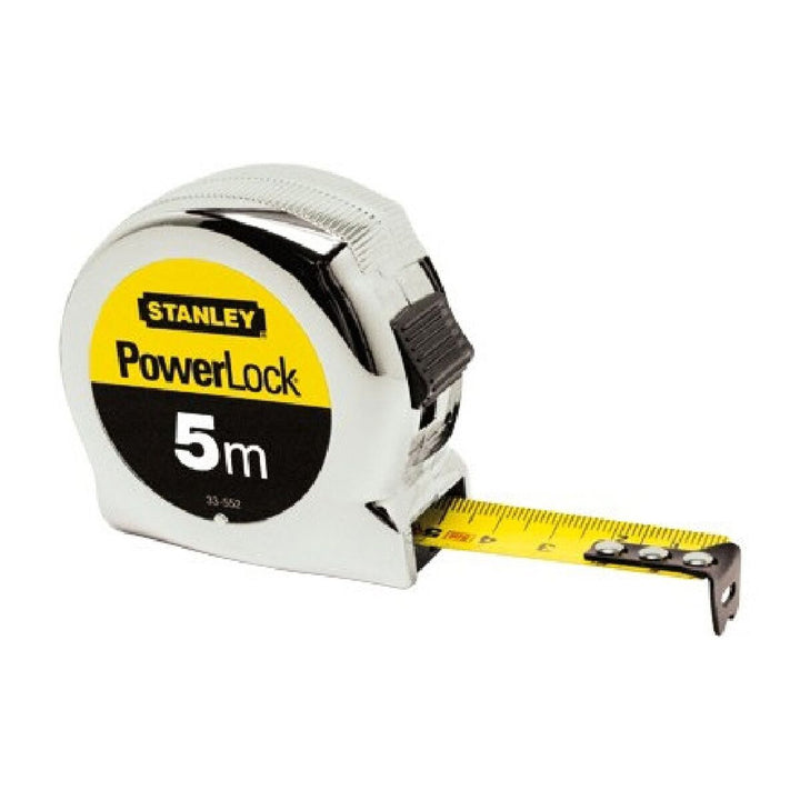 Stanley POWERLOCK Flexometer, 5m Länge. Robustes ABS Gehäuse und gelbes Bandmaß.
