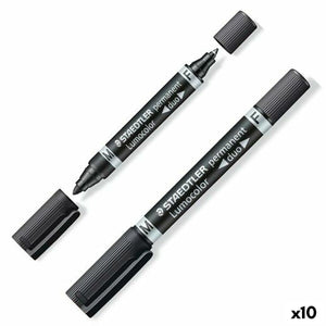Schwarze Staedtler Lumocolor 348-9 Permanent Marker mit Duo Spitze und abnehmbaren Kappen.
