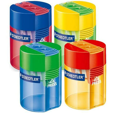 Bunte Staedtler Spitzer mit Reservoir, 10 Stück. Kunststoff Design mit Logo.