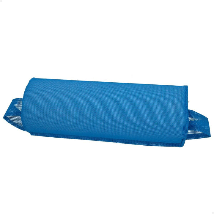 Blaues Stuhl-Kissen mit Netzgewebe. Aktive Sitzauflage für Stühle.